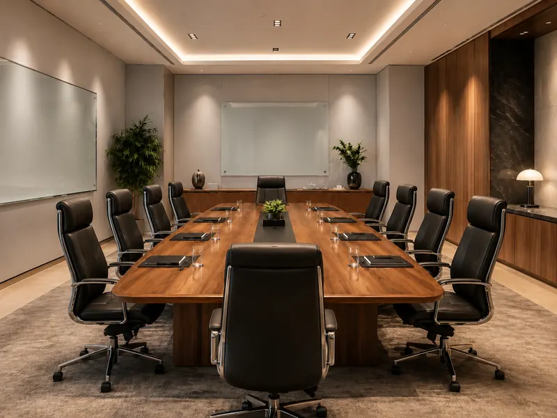 Sala de directorio con mesa ejecutiva y sillones gerenciales